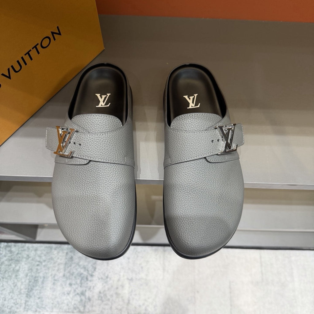 Louis Vuitton Light Gray Monogram Slip-On Sandals — hero