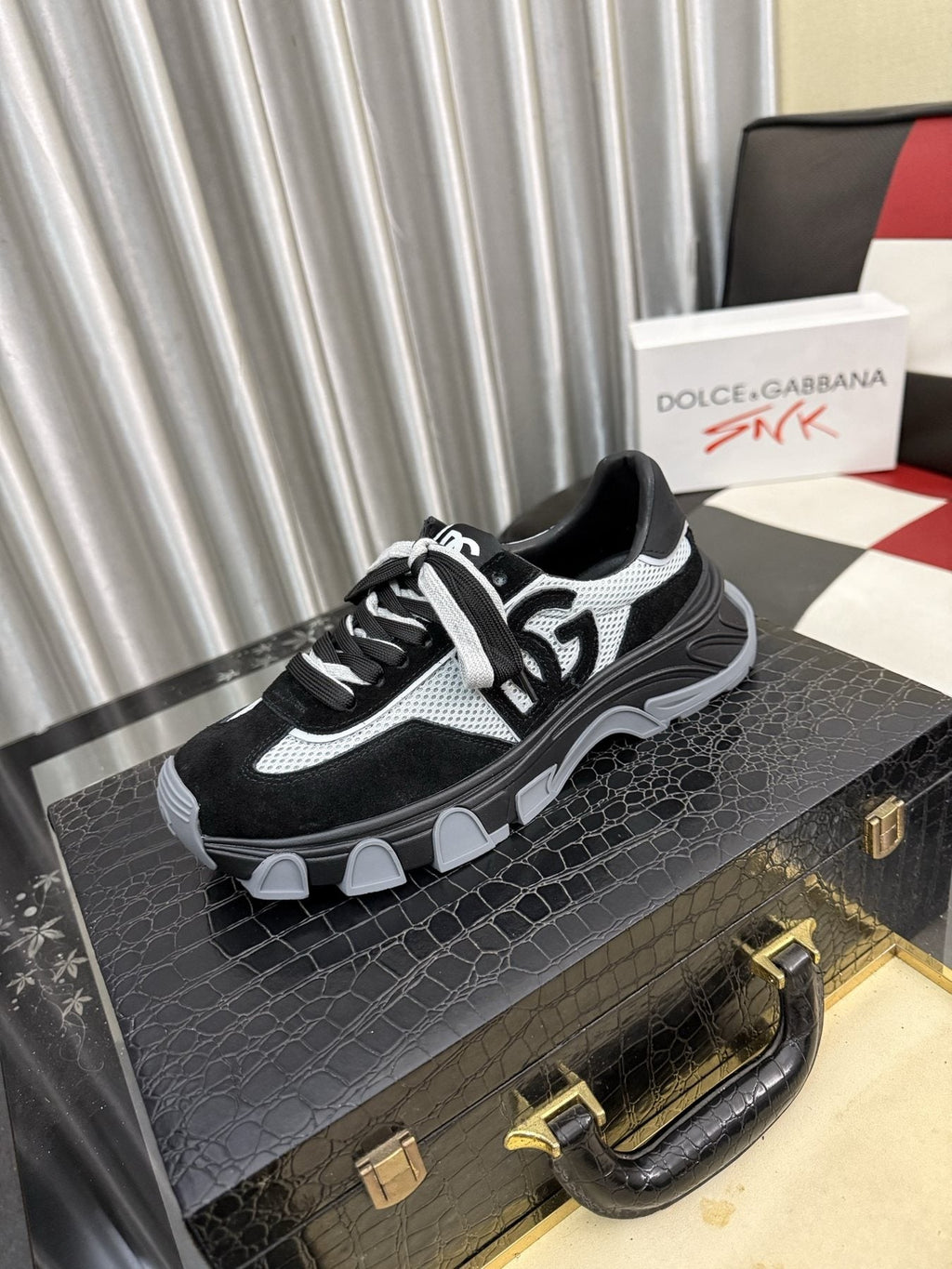 Dolce & Gabbana Black & White Low-Top Sneakers — side