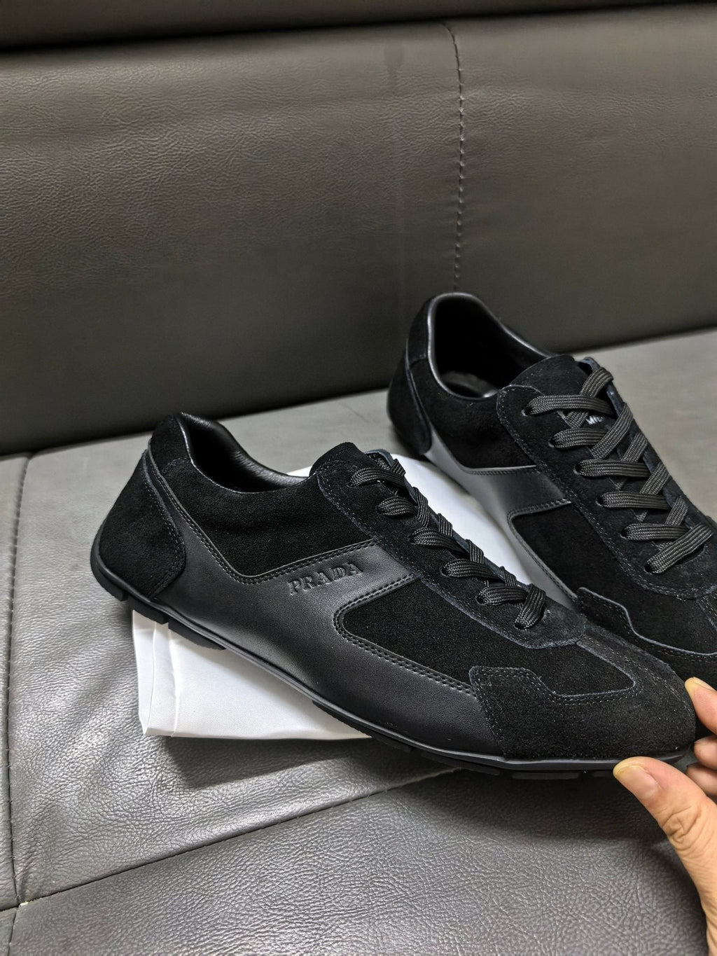 Prada Black Paneled Low-Top Sneakers — side