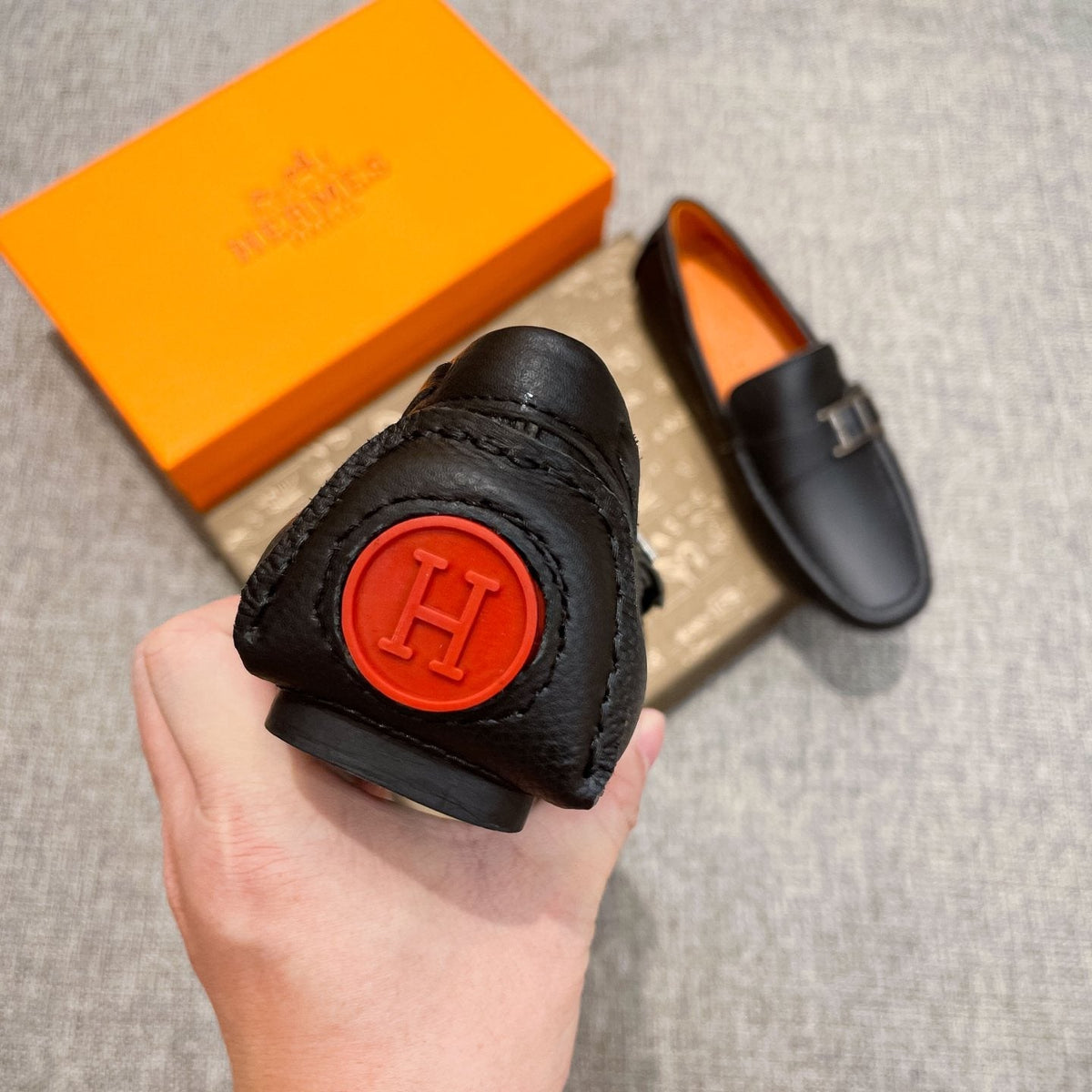 Hermès Black Bar Loafers — detail