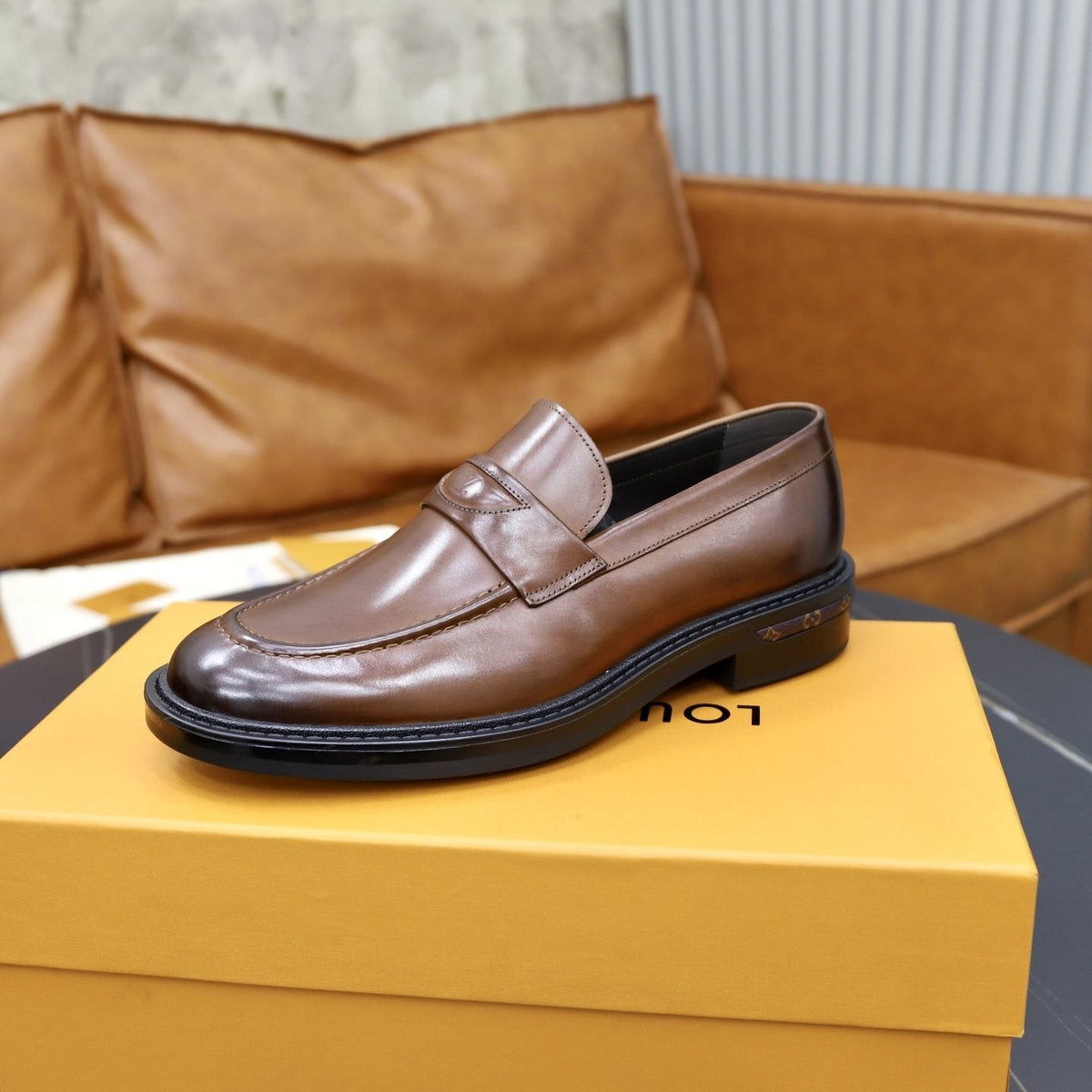 Louis Vuitton Brown Penny Loafers — side