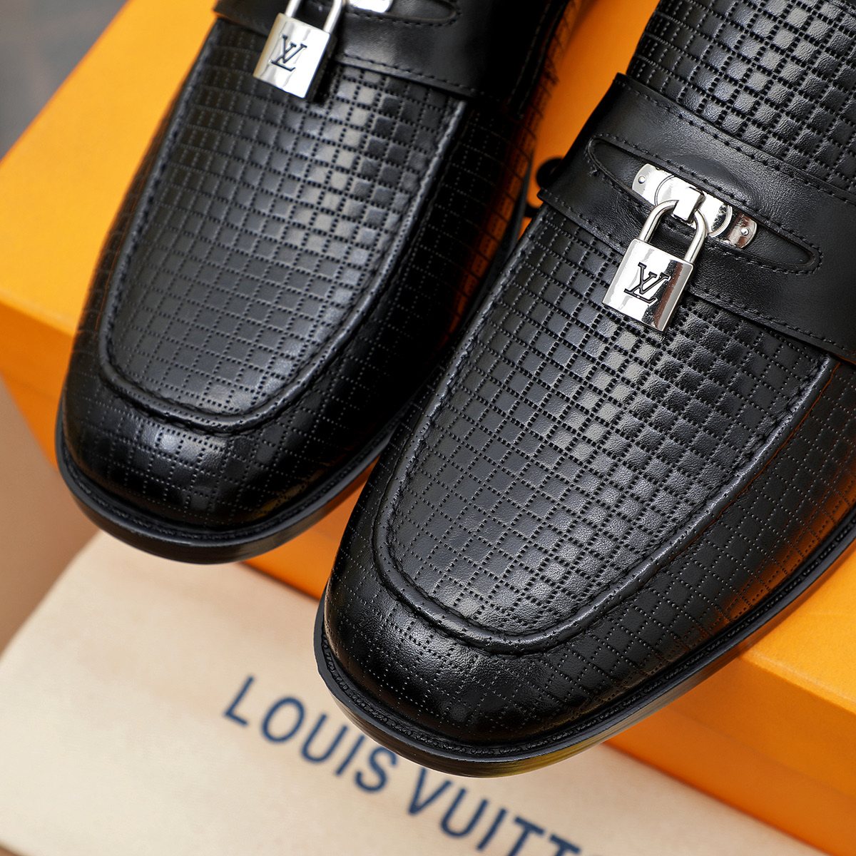 Louis Vuitton Black Textured Loafers — detail