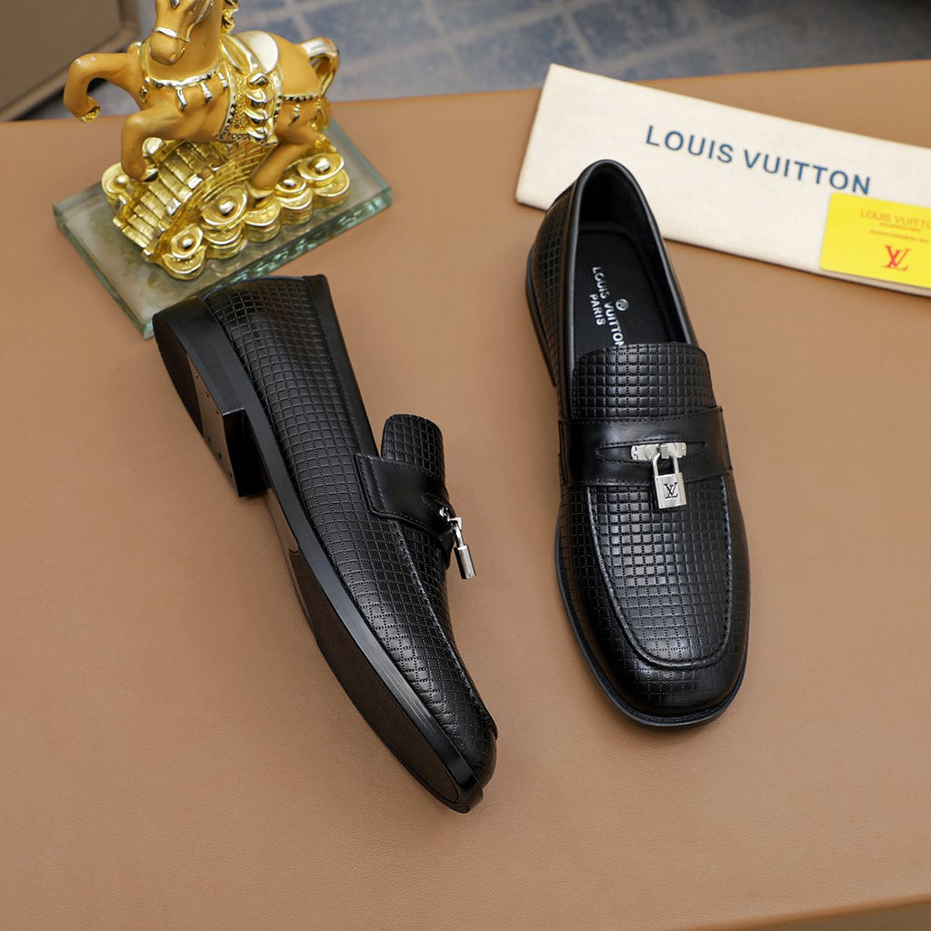 Louis Vuitton Black Textured Loafers — side