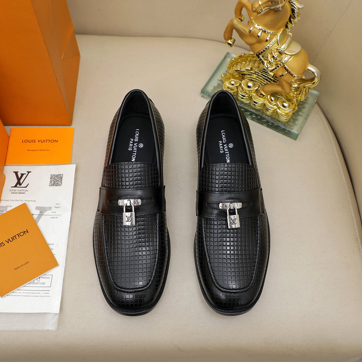 Louis Vuitton Black Textured Loafers — front
