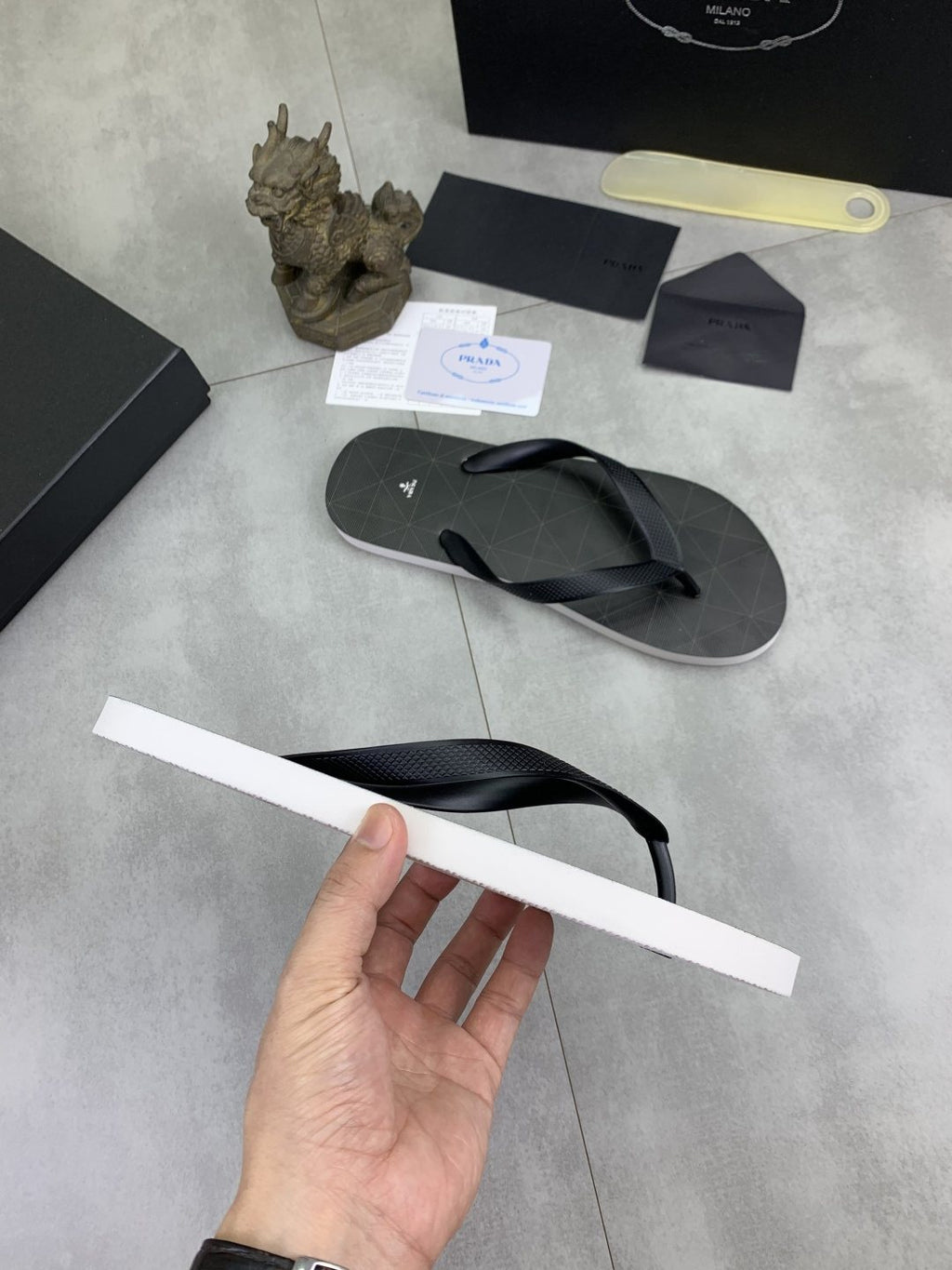 微商相册测试鞋子-Prada Dark Gray and Black Flip-Flops — side