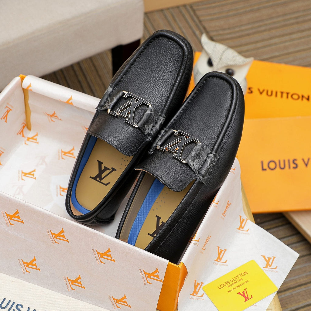 Louis Vuitton Black Logo Driving Loafers — front