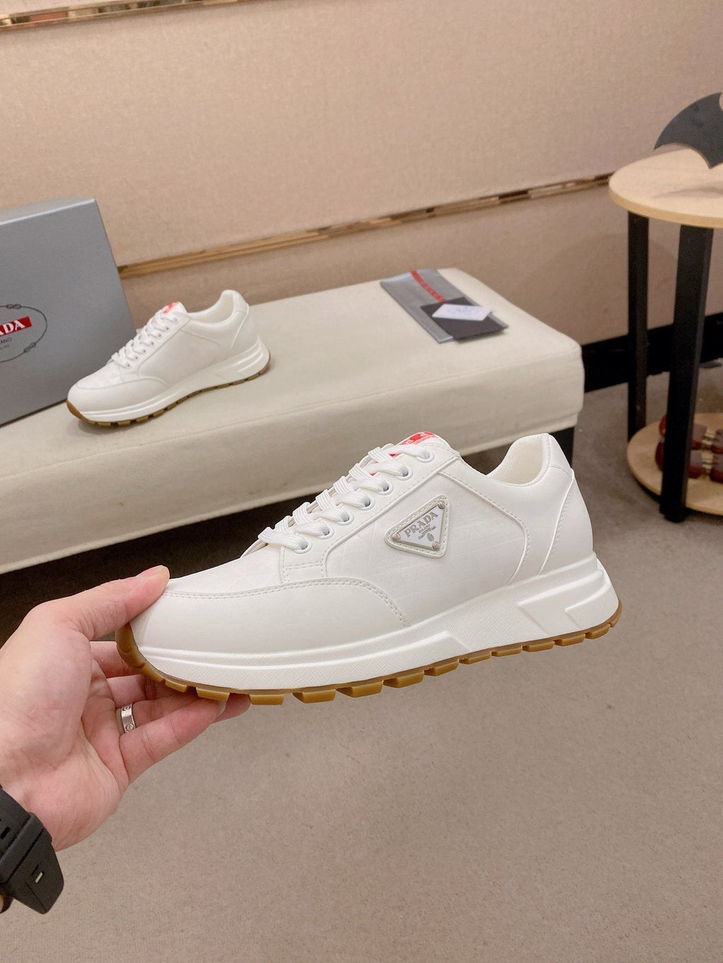 Prada White Gum Sole Sneakers — side