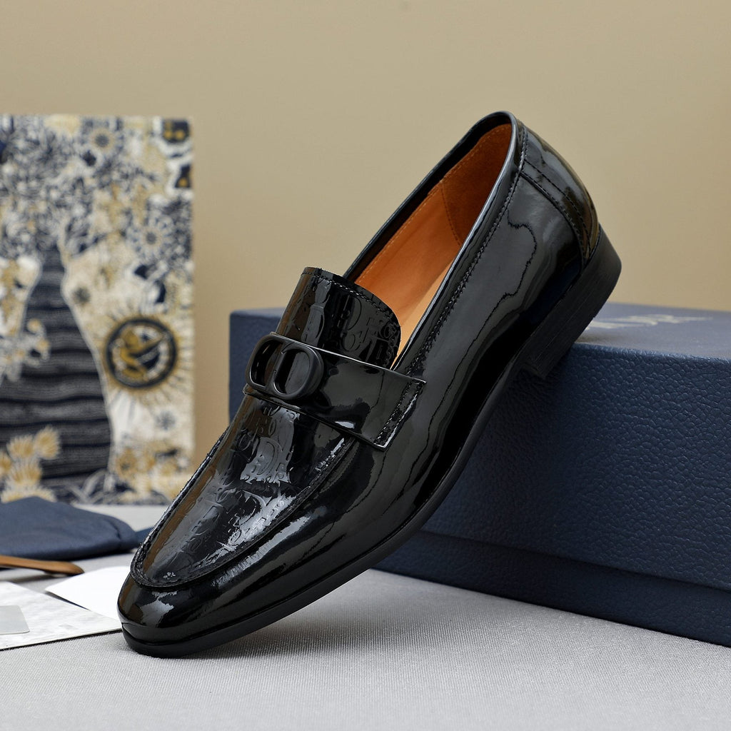 Dior Black Embossed Buckle Loafers — side