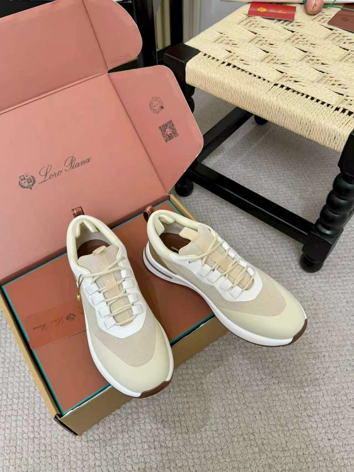 Loro Piana Cream and Beige Low-Top Sneakers — side