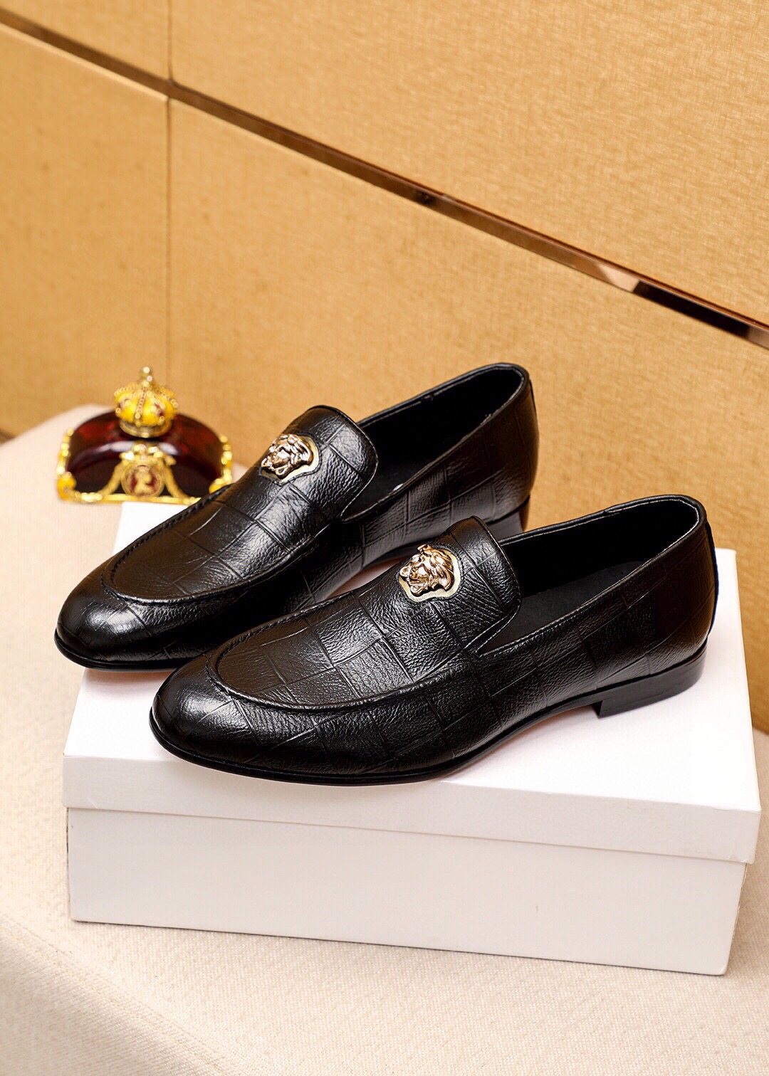Versace Black Embossed Hardware Loafers — hero
