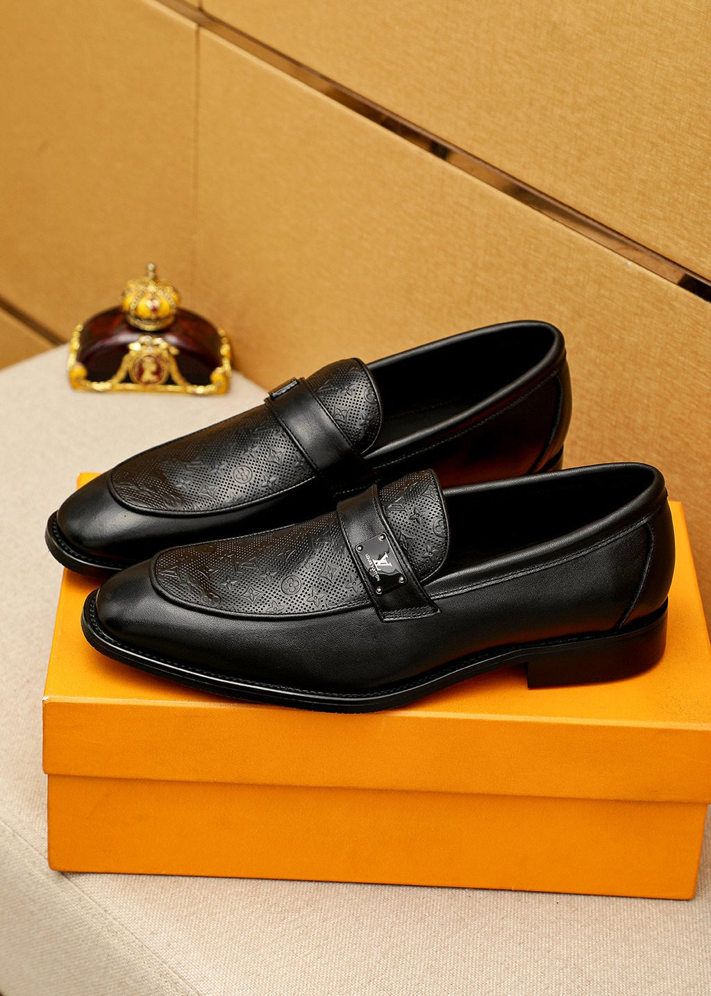 Louis Vuitton Black Embossed Loafers — front