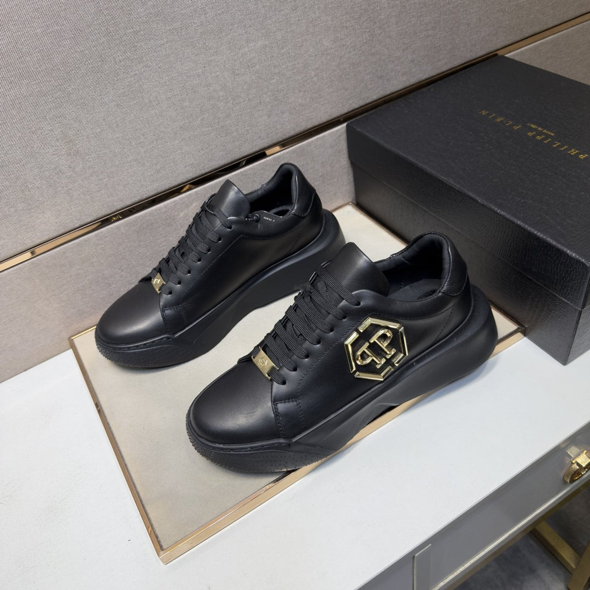 Philipp Plein Black Gold-Accent Sneakers — front
