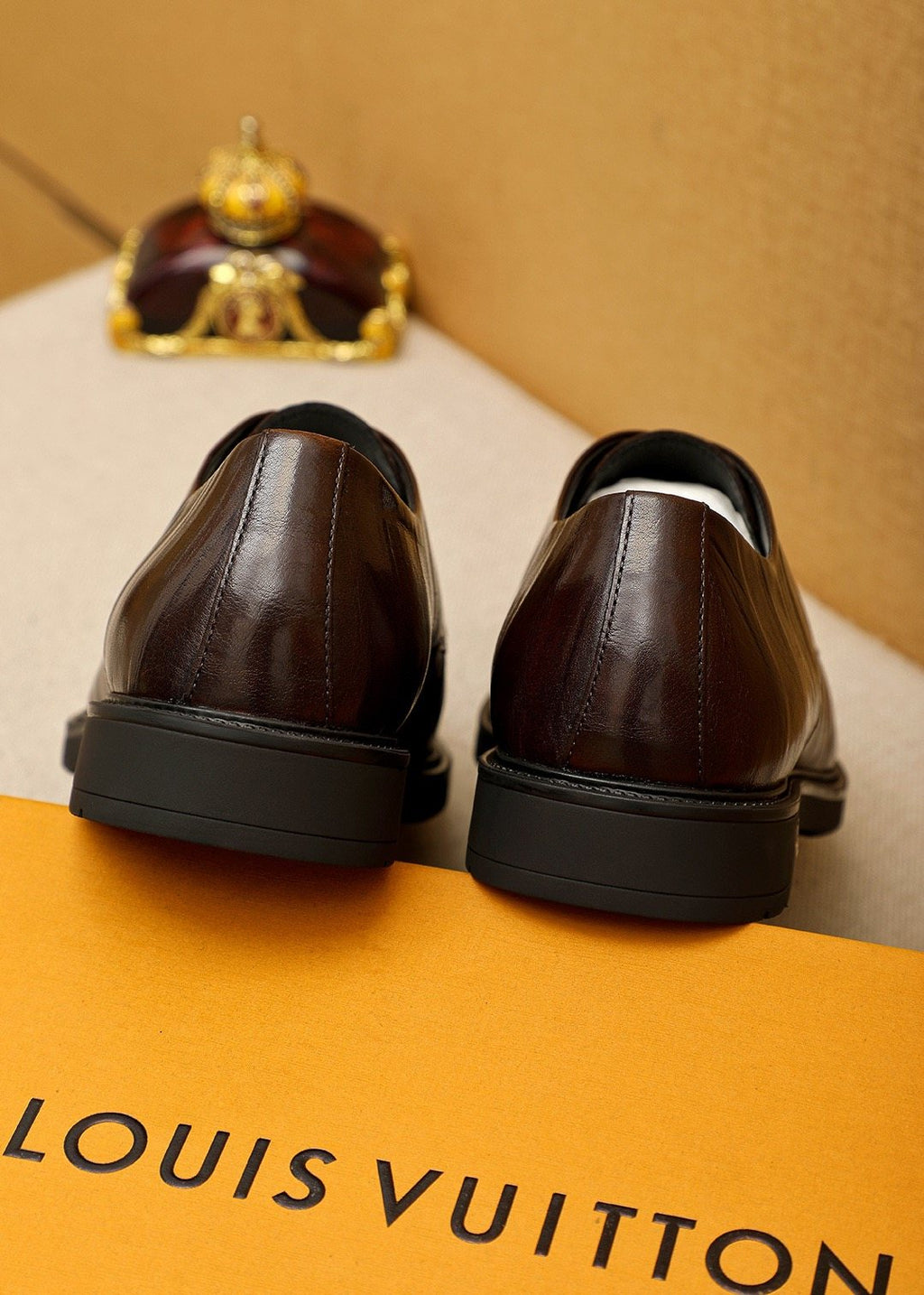 Louis Vuitton Dark Brown Croc-Embossed Dress Shoes — back