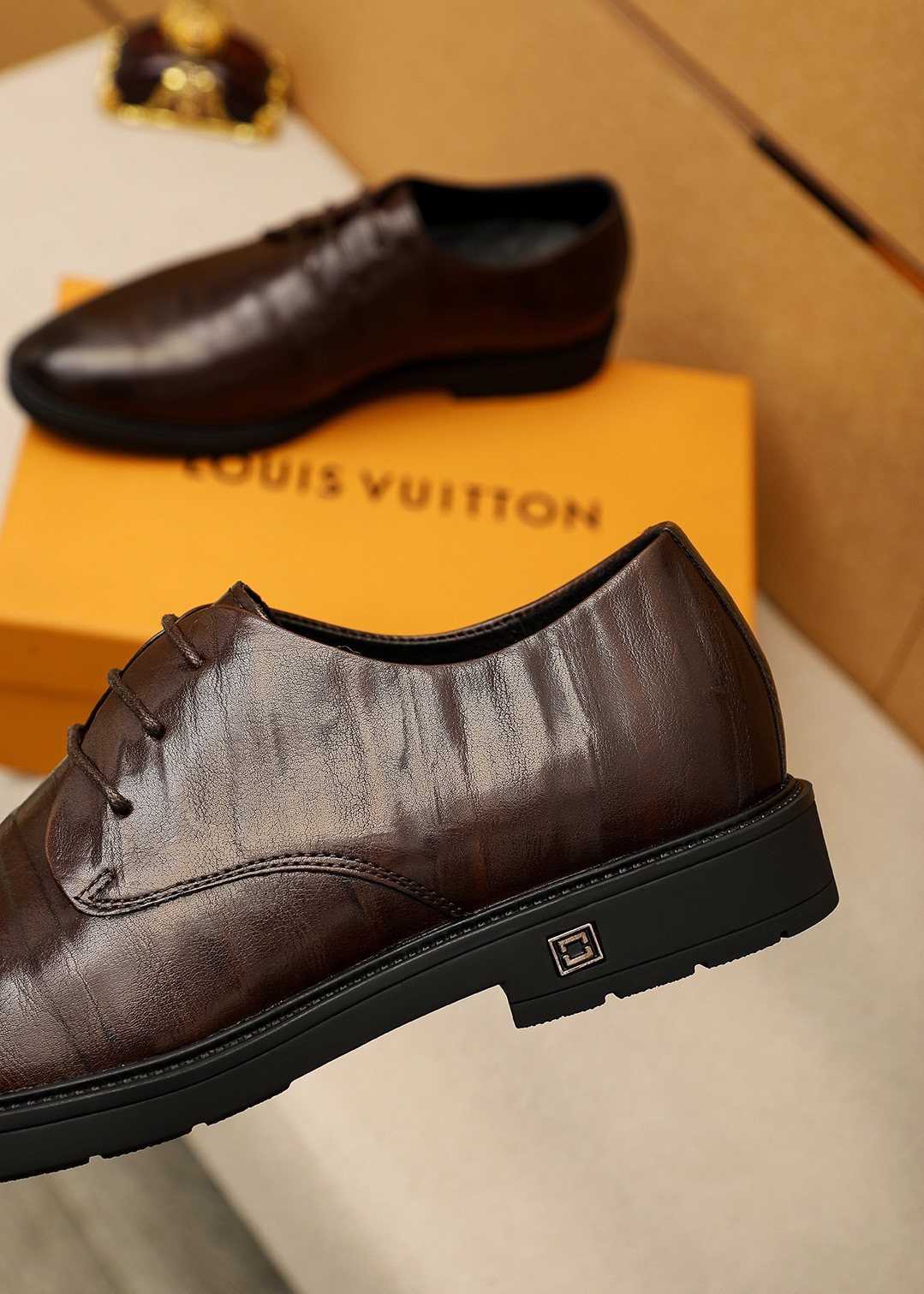 Louis Vuitton Dark Brown Croc-Embossed Dress Shoes — side