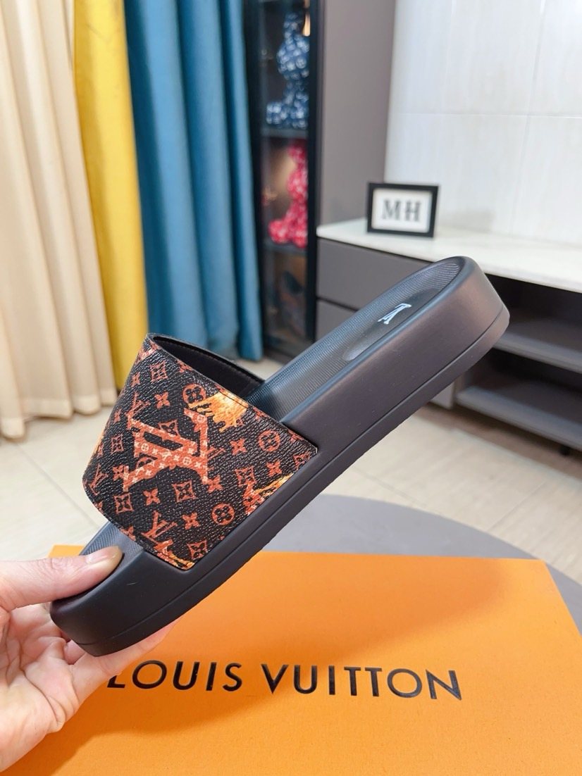 Louis Vuitton Monogram-Style Slide Sandals — side