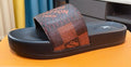 Louis Vuitton Brown Checked Slide Sandals — hero