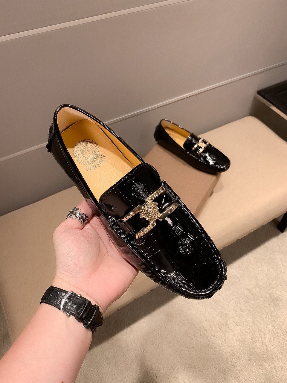 Versace Black Medusa Loafers — side