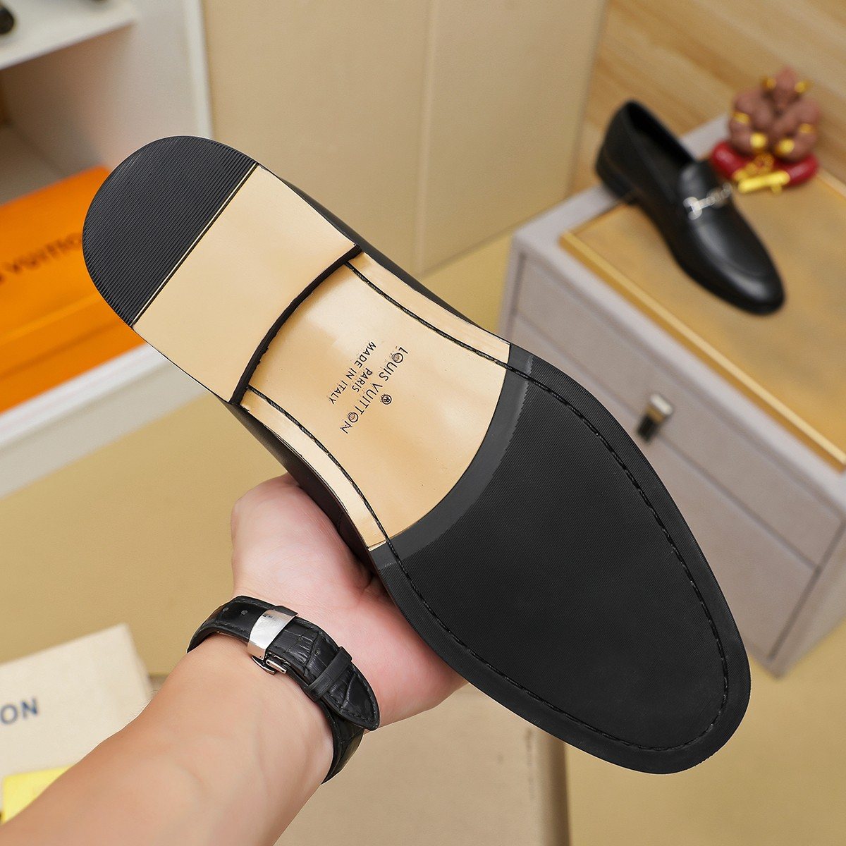 Louis Vuitton Black Horsebit-Style Loafers — detail