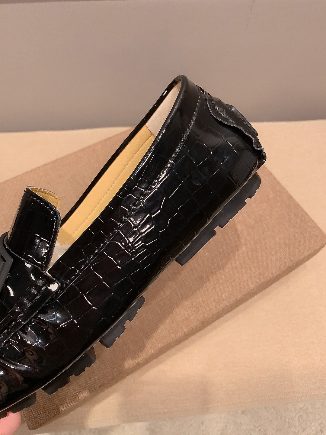 Louis Vuitton Black Embossed Loafers — detail