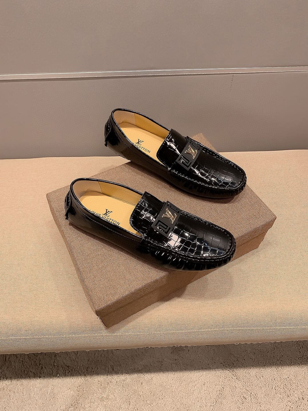 Louis Vuitton Black Embossed Loafers — side