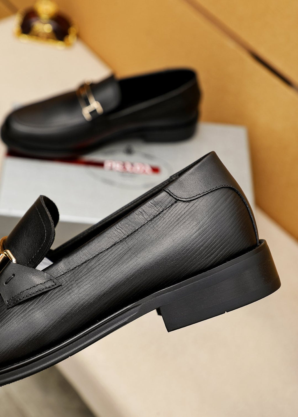 Prada Black Buckle Loafers — detail