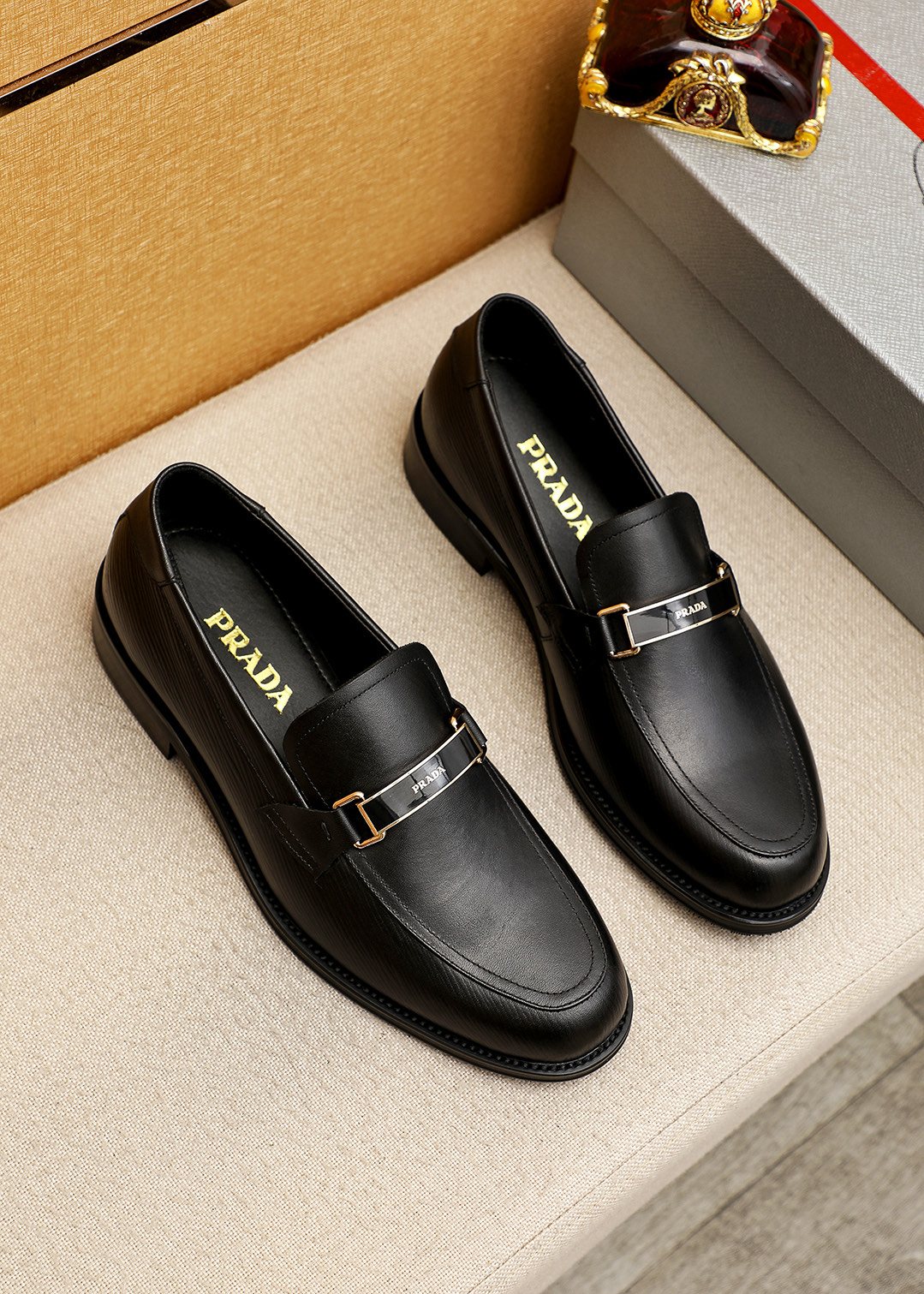 Prada Black Buckle Loafers — hero