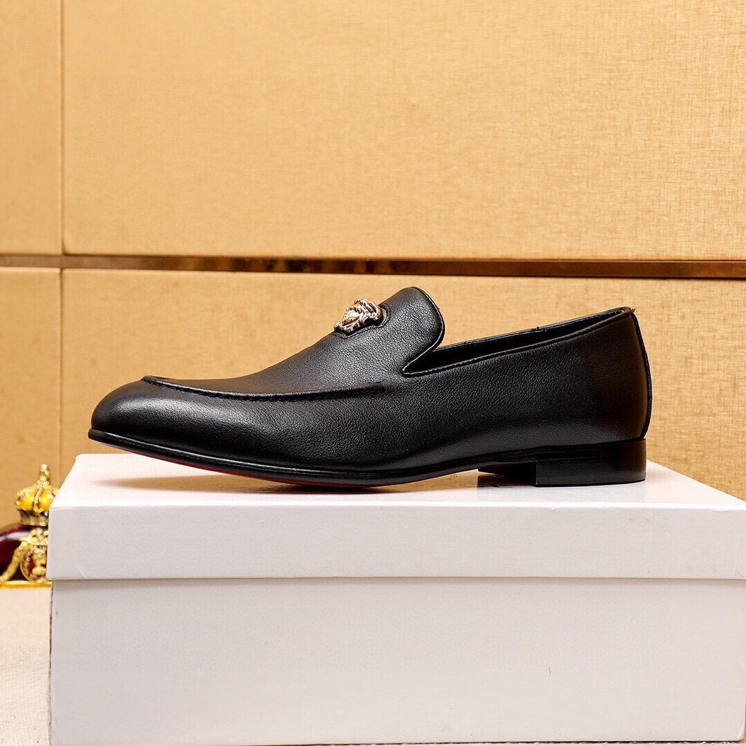 VERSACE Black Medallion Slip-On Shoes — side