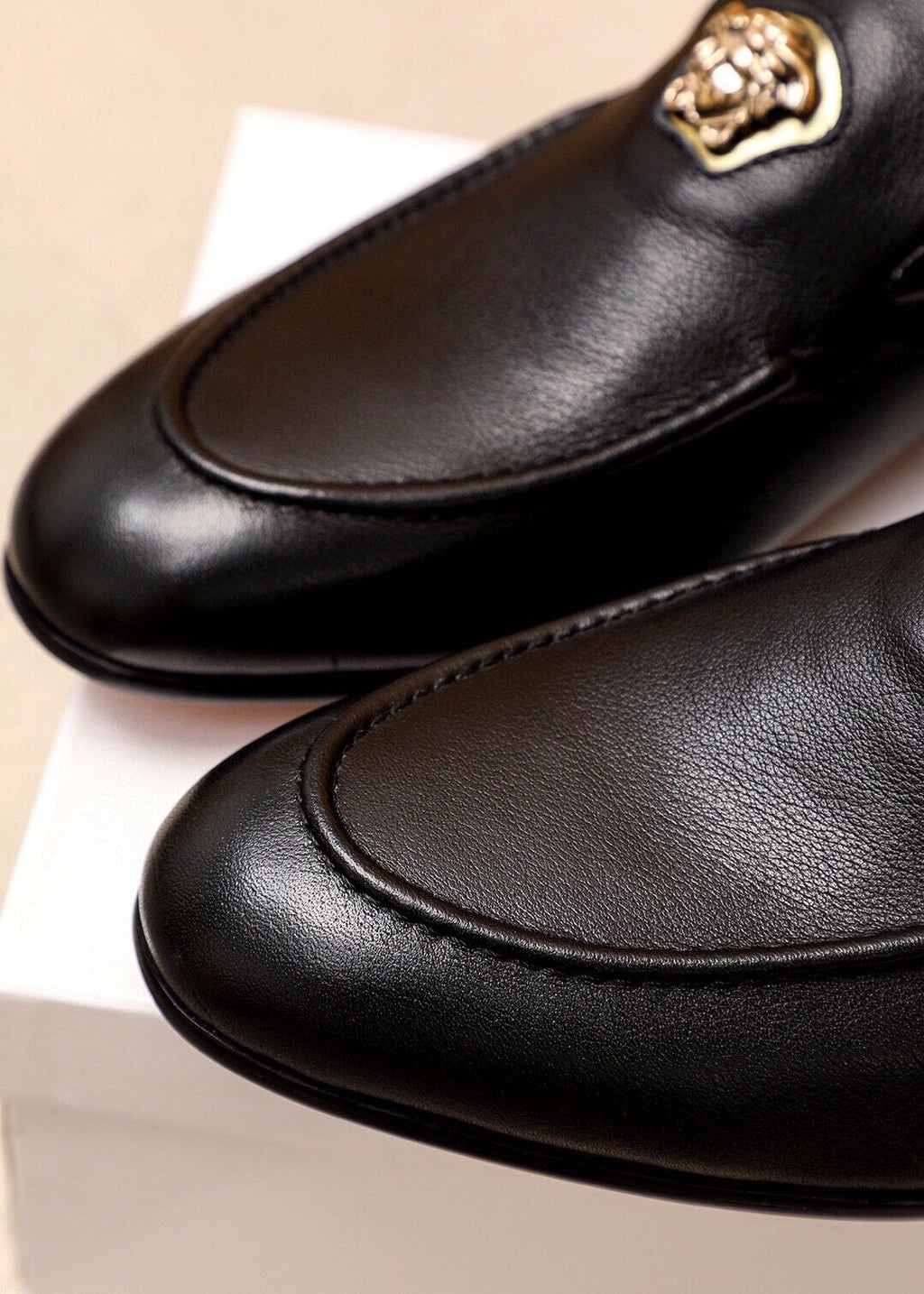 VERSACE Black Medallion Slip-On Shoes — detail