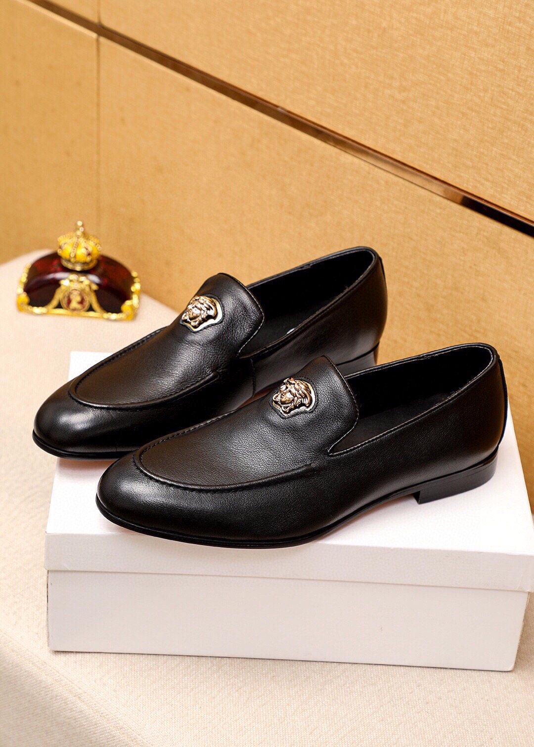 VERSACE Black Medallion Slip-On Shoes — front