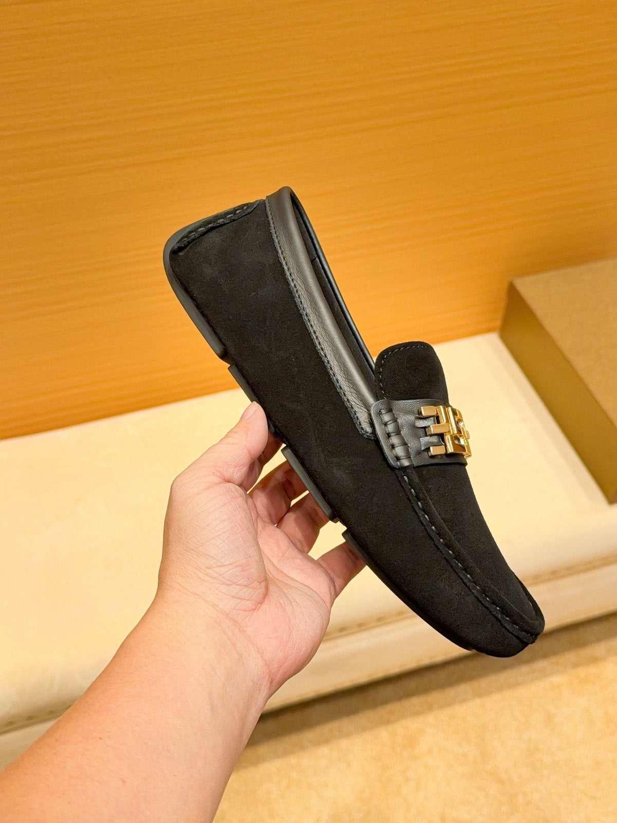 Versace Black Gold Buckle Loafers — side