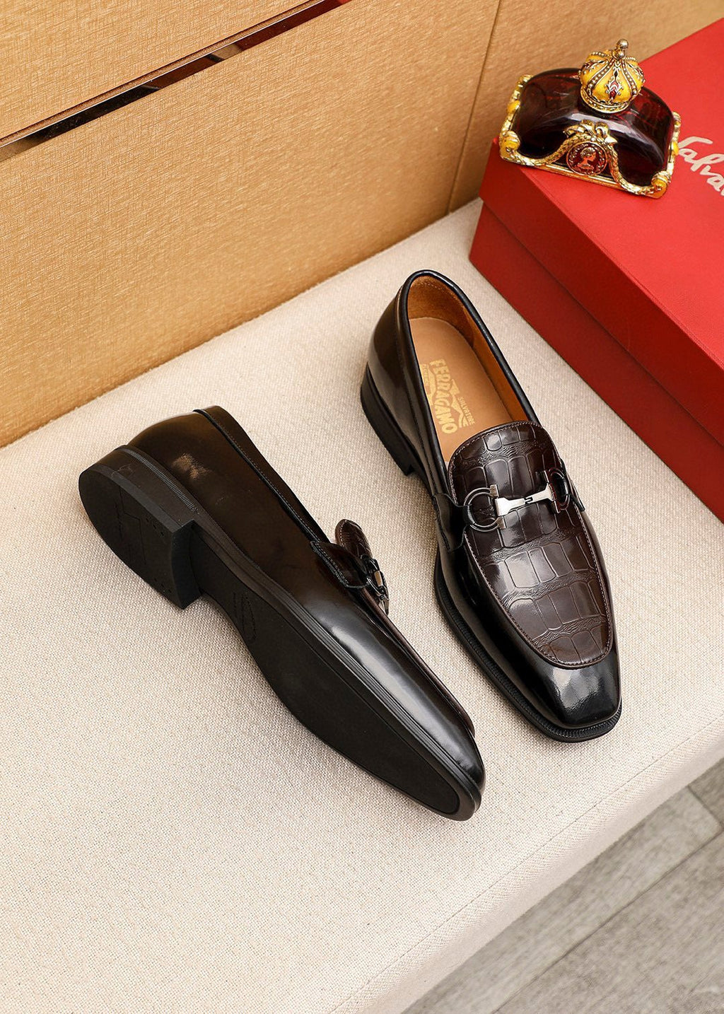 Ferragamo Embossed Bit Loafers — front