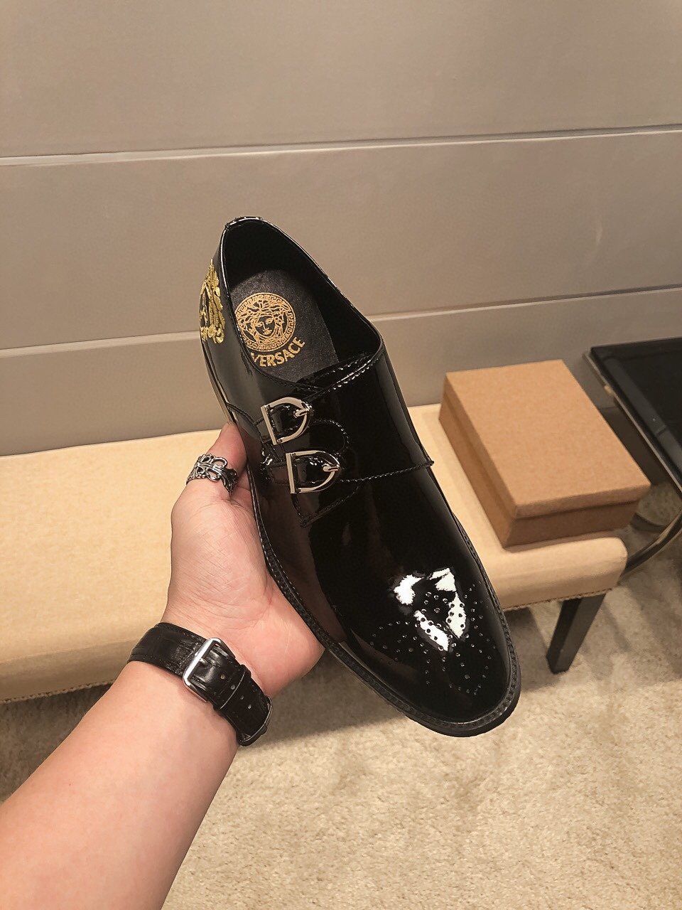 Versace Black Embroidered Dress Shoes — model