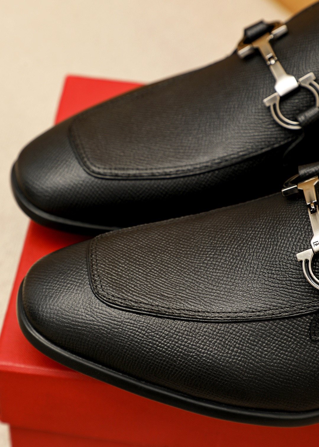 Black Textured Buckle Slip-On Loafers — detail