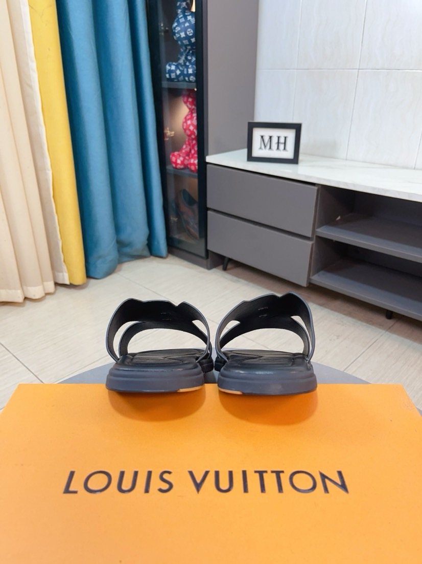 Louis Vuitton Black Cross-Strap Slide Sandals — back