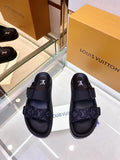 Louis Vuitton Monogram Buckle Slide Sandals — front