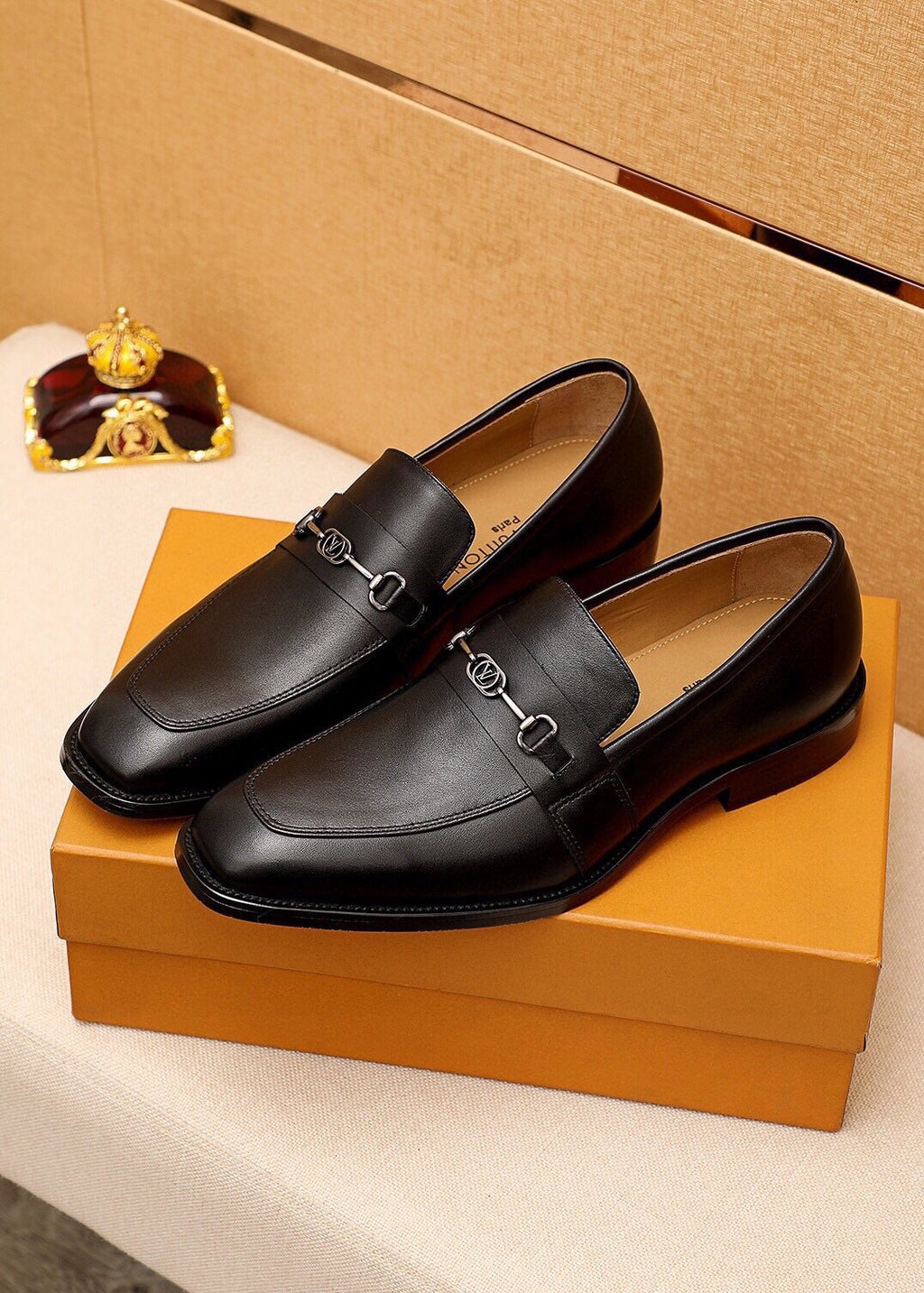 Louis Vuitton Black Metal-Bit Leather Loafers — front