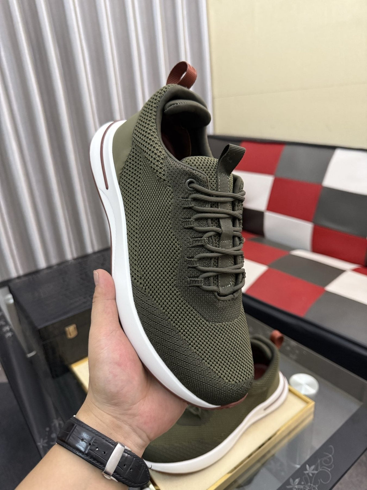 Olive Green Mesh-Like Low-Top Sneakers — side