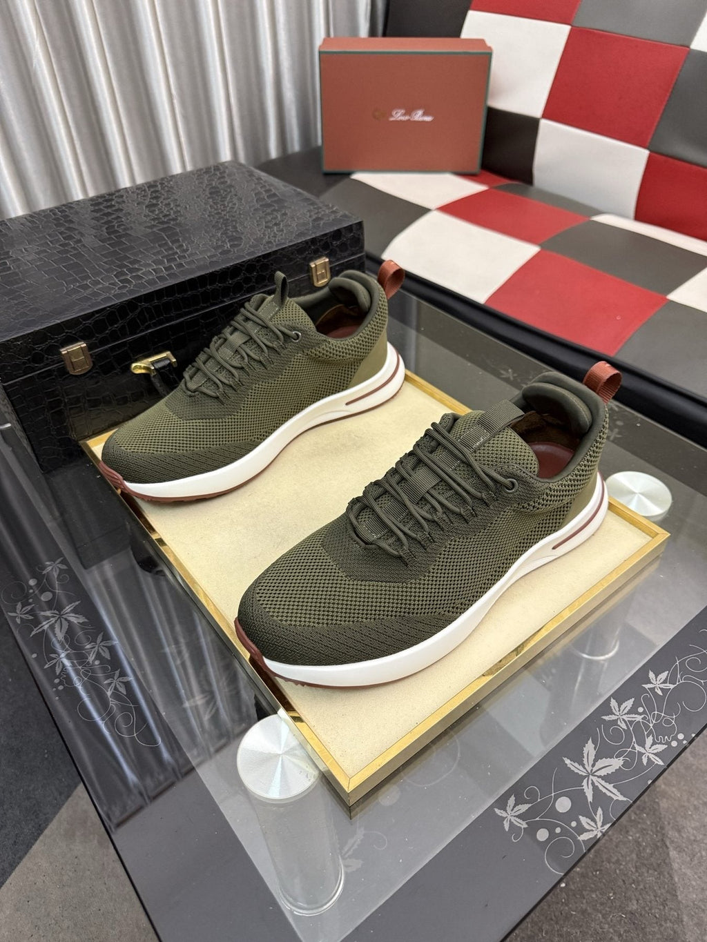Olive Green Mesh-Like Low-Top Sneakers — front