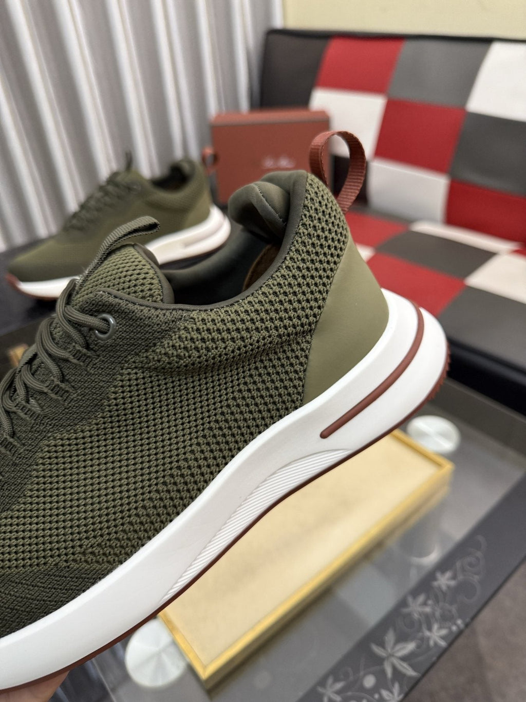 Olive Green Mesh-Like Low-Top Sneakers — side
