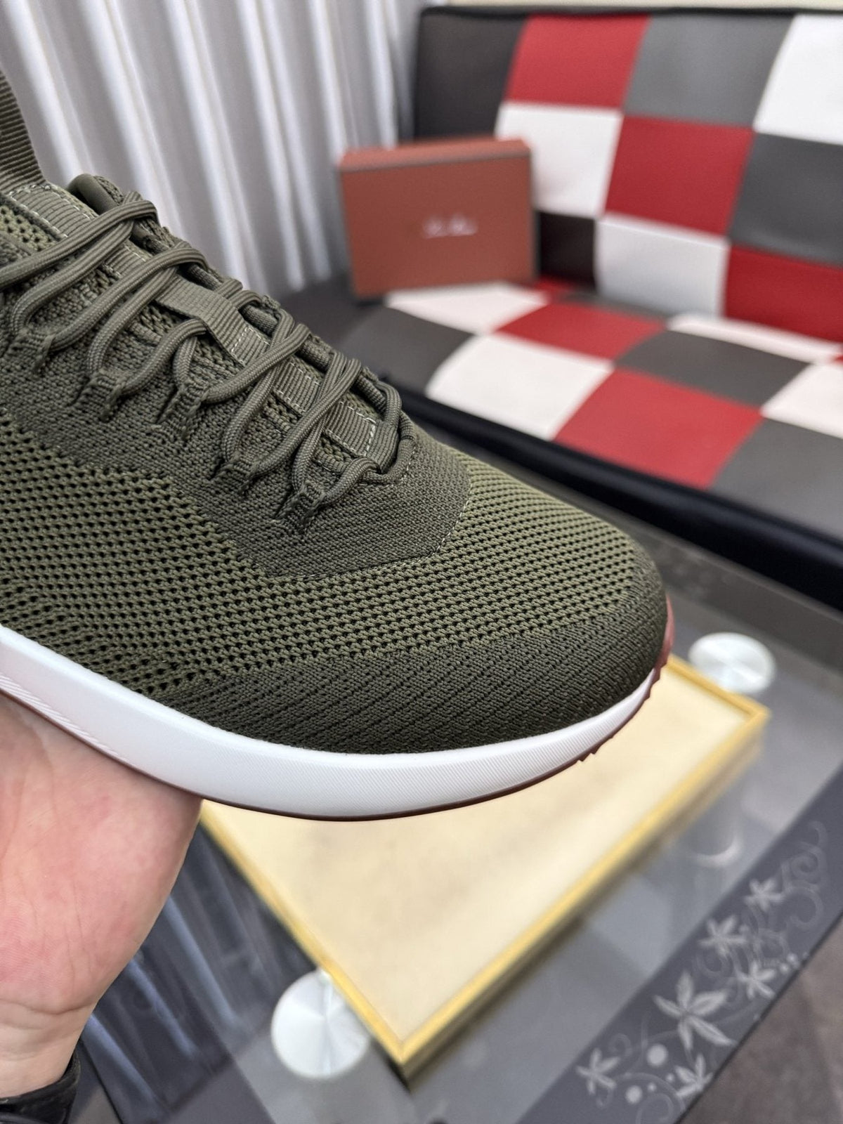 Olive Green Mesh-Like Low-Top Sneakers — detail