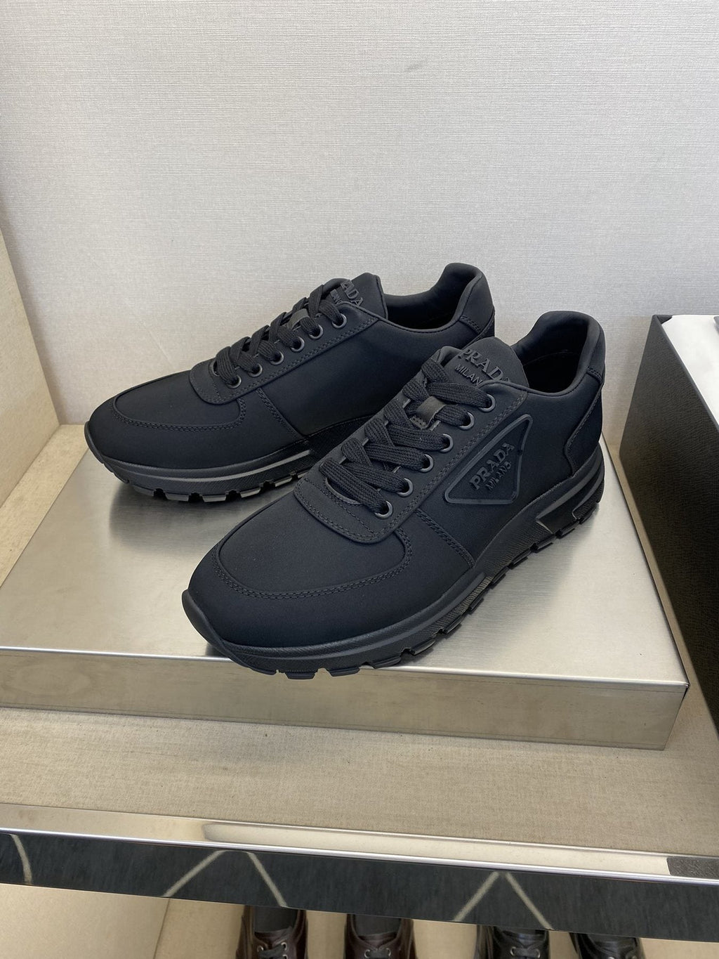Prada Black Lace-Up Sneakers — side