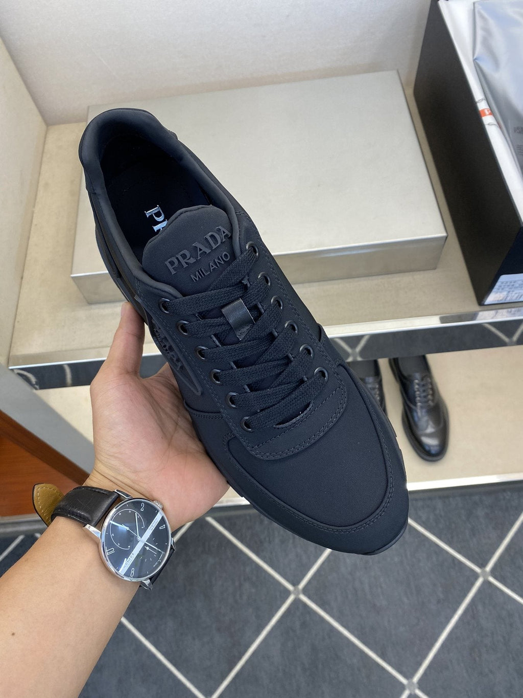 Prada Black Lace-Up Sneakers — front