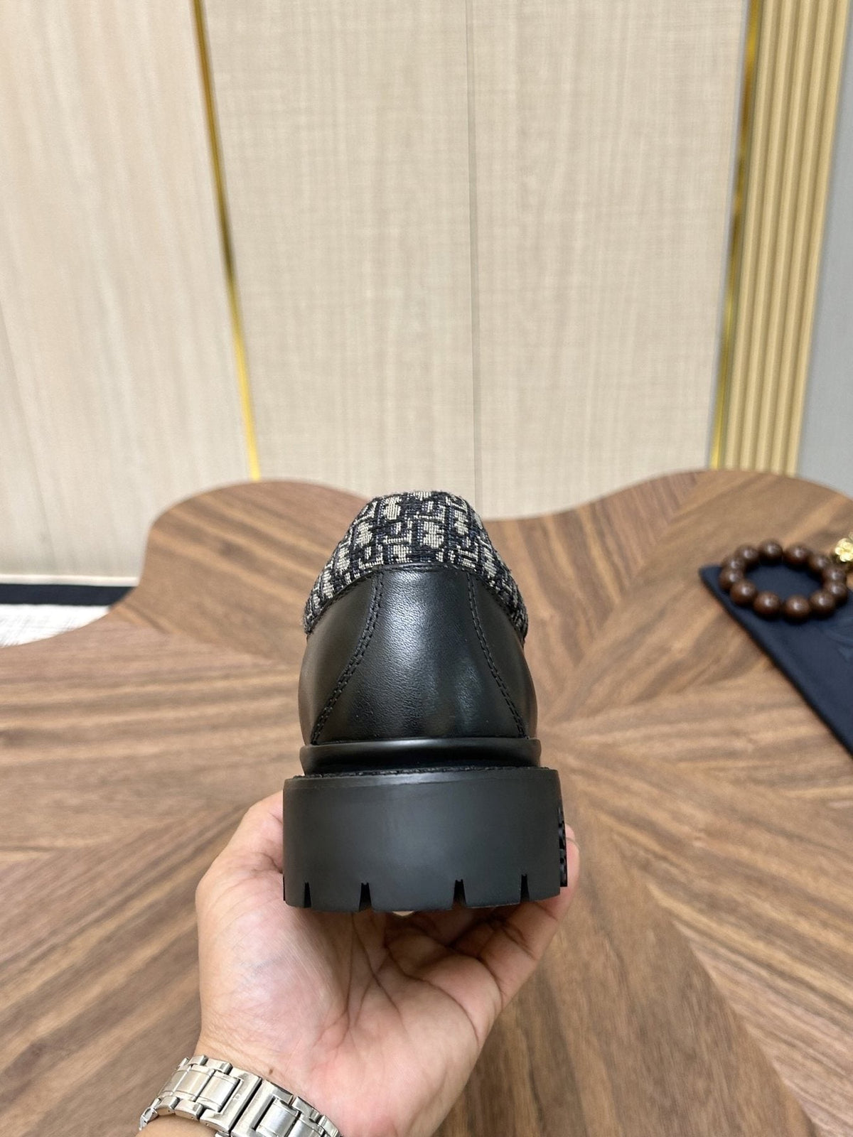 Dior Black Patterned-Collar Lace-Up Shoes — back