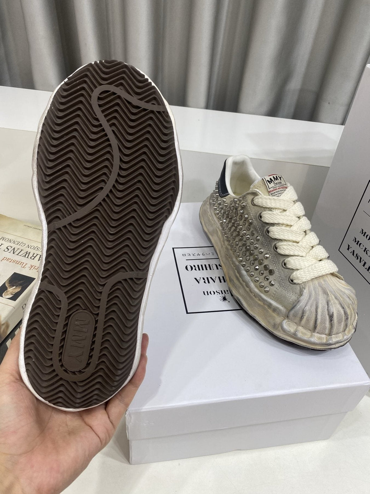 Maison Mihara Yasuhiro Distressed Studded Low-Top Sneakers — detail
