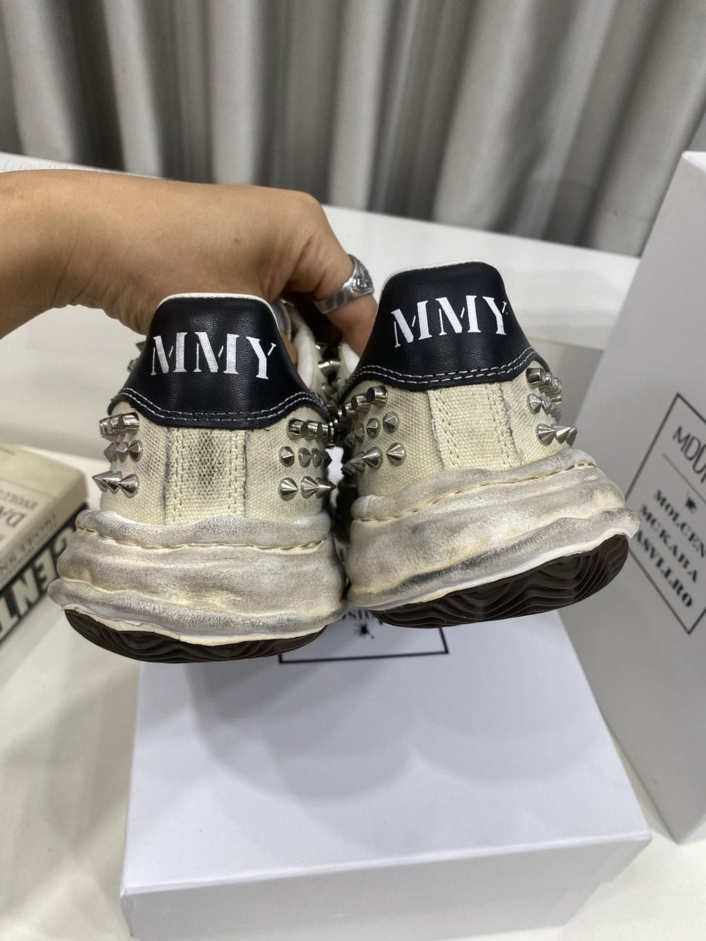 Maison Mihara Yasuhiro Distressed Studded Low-Top Sneakers — back