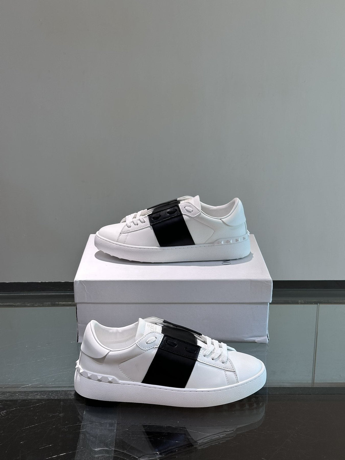 Valentino White Sneakers with Black Strap — front