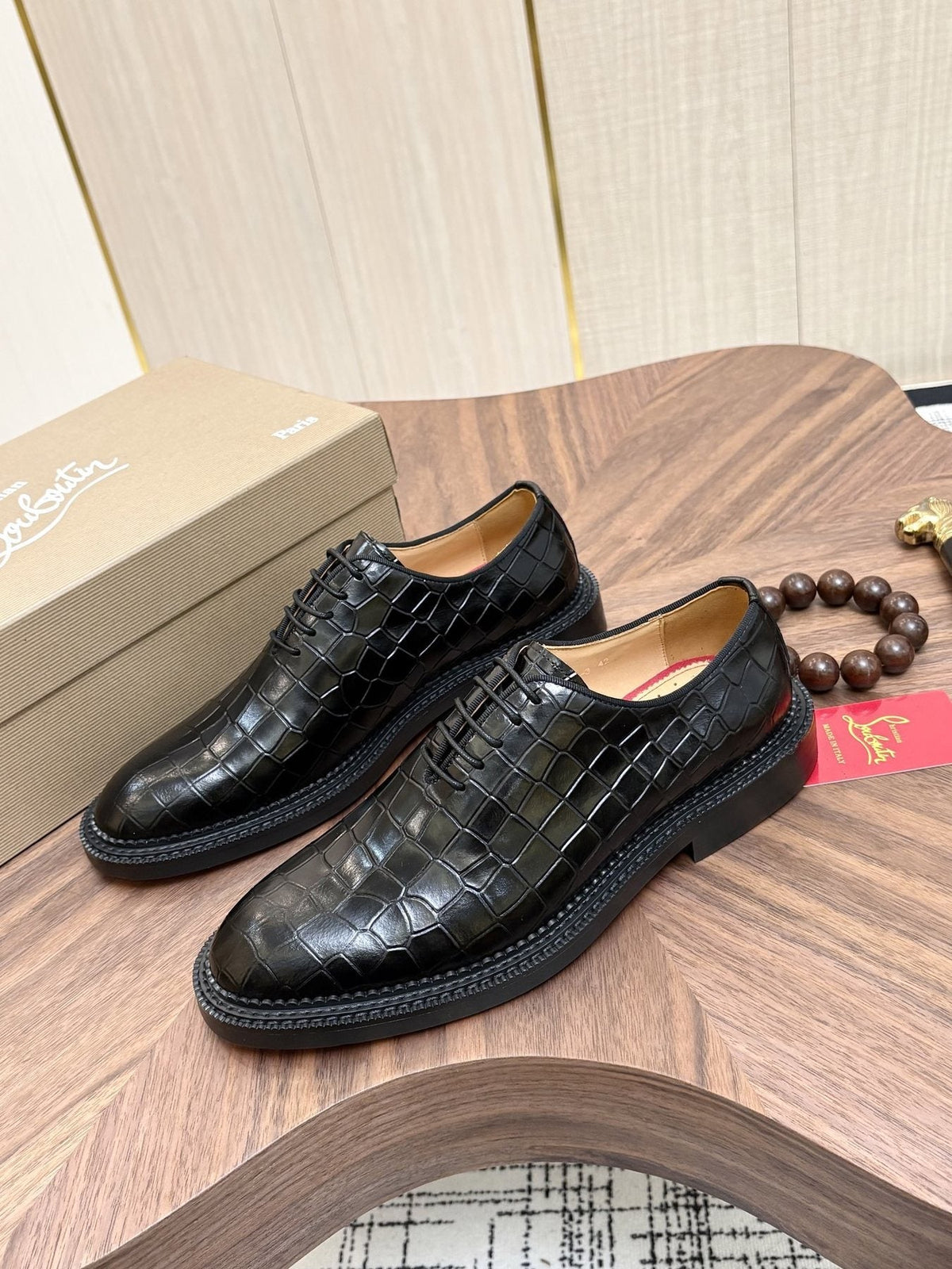 Black Embossed Lace-Up Dress Shoes — model