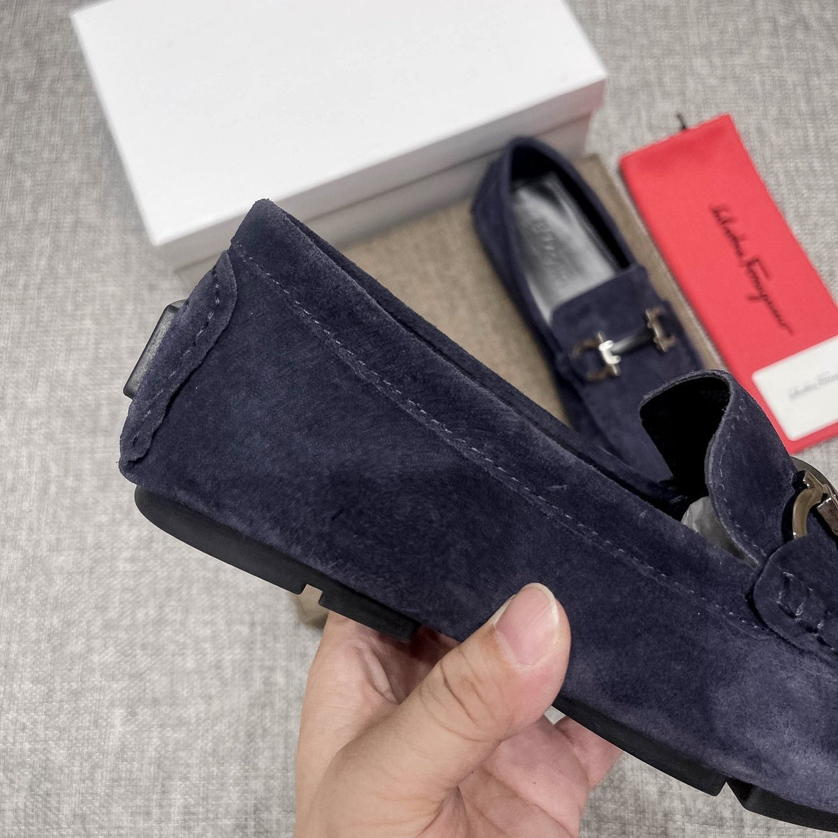 Ferragamo Navy Blue Bit Loafers — detail