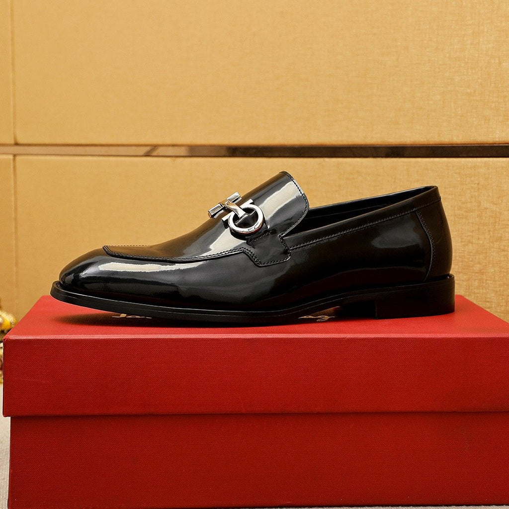 Ferragamo Black Horsebit-Style Loafers — side