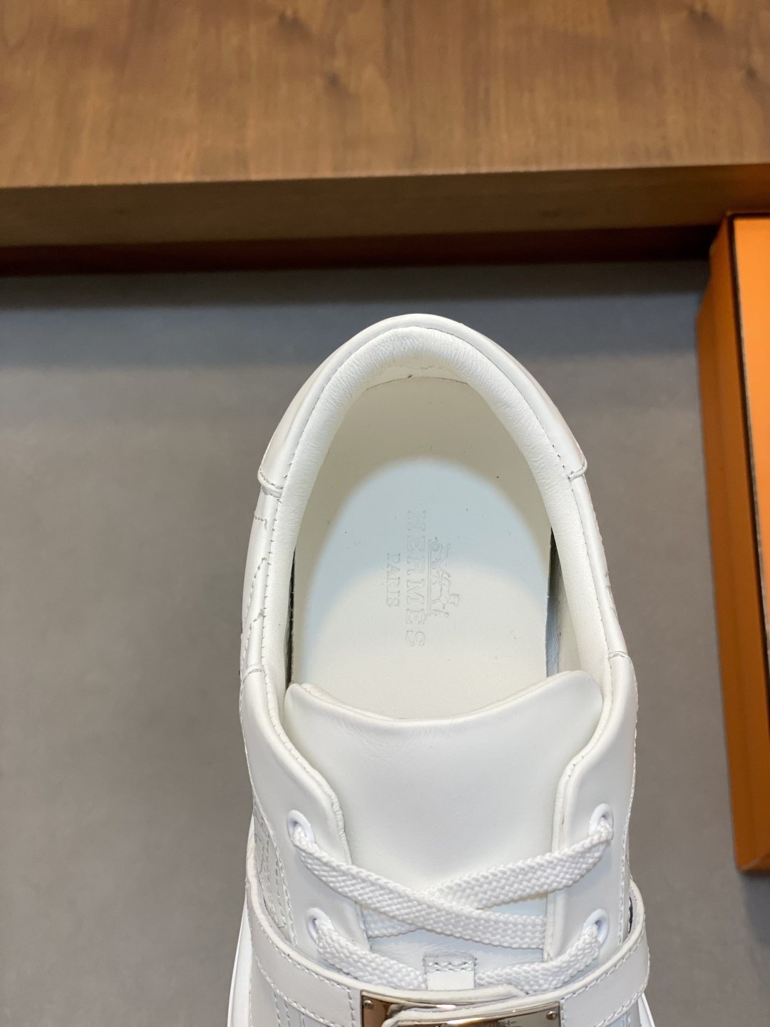 White Lace-Up Low-Top Sneakers — detail